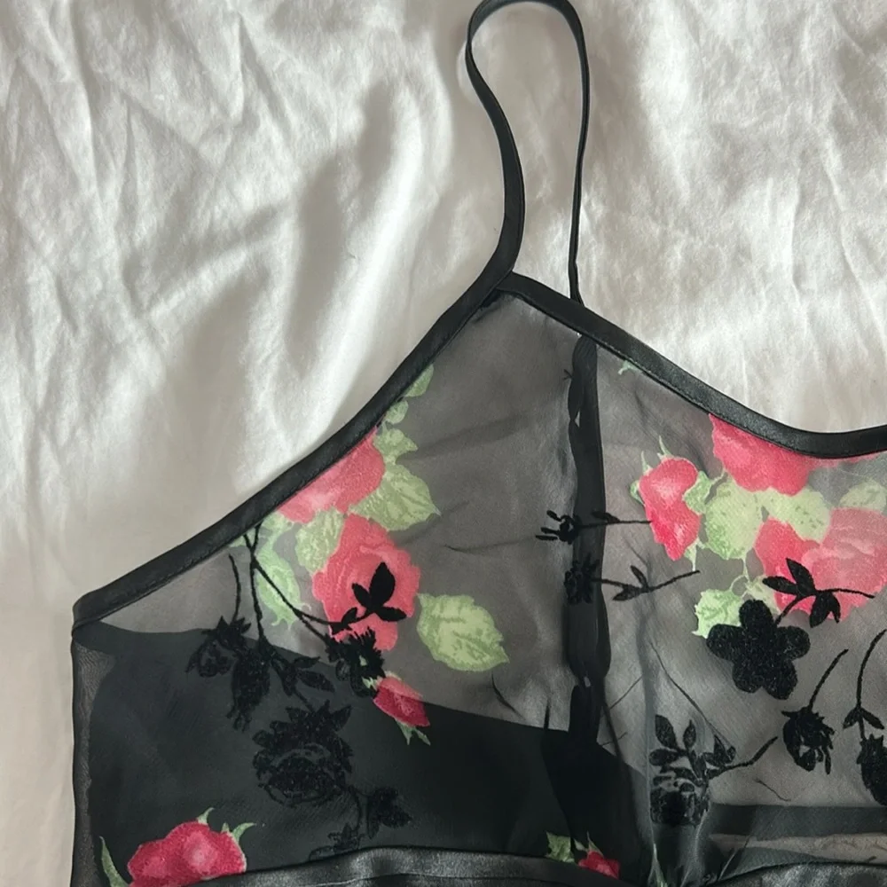 Y2K Black Floral Rose Lingerie Mini Slip Dress Women’s Size Medium - Picture 14 of 17